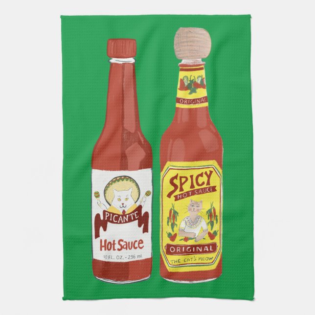 HETT SAUCES Spicy Cat Picante Grönt Kökshandduk (Vertikal)