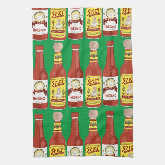 HETT SAUCES Spicy Cat Picante Grönt Kökshandduk (Vertikal)