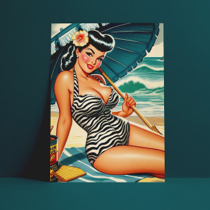Hett Sommarbock-pin-up Vykort