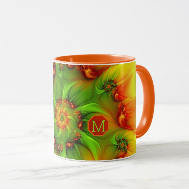 Hett Sommarfärgad Abstrakt Fractal Art Monogram Mugg (Framsida höger)