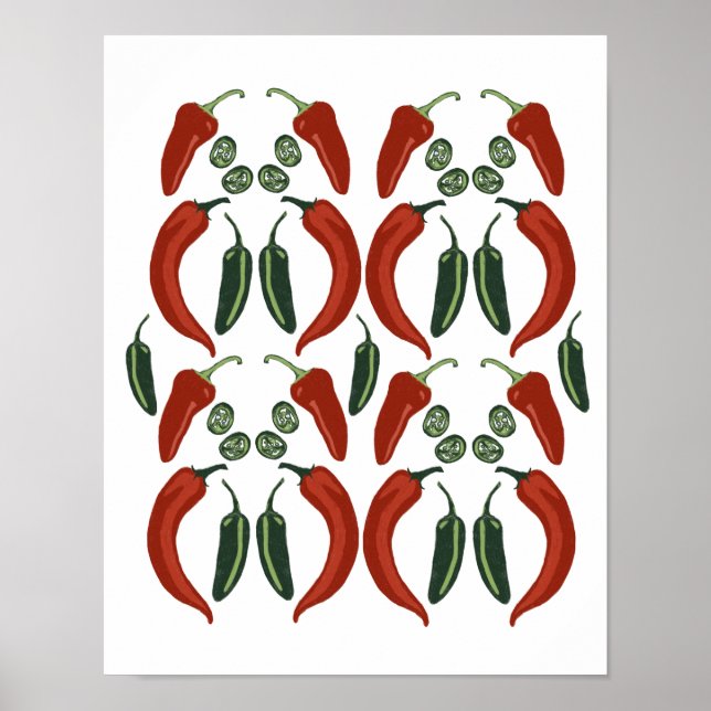 HETT & SPICY Jalapeño Chile Peppers Mönster Art Poster (Framsidan)