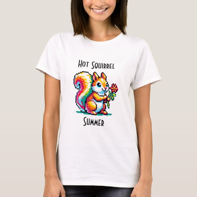 Hett Squirrel, sommar | Tirrel Pun Pixel Art T Shirt (Framsida)
