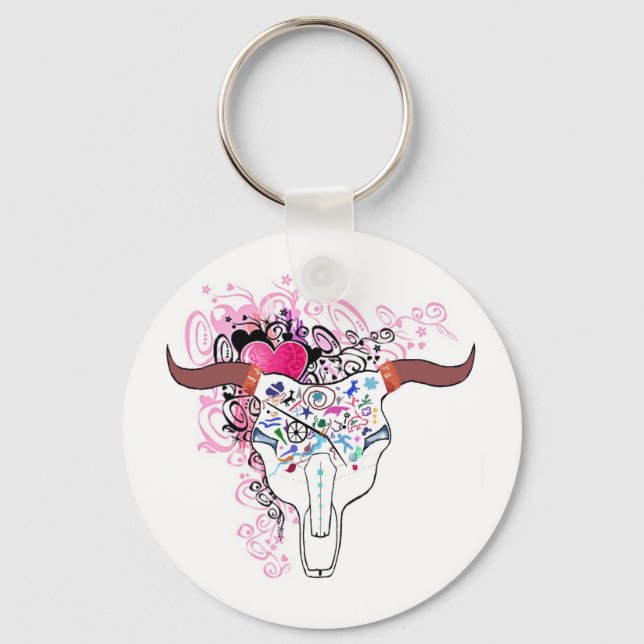 Hett Steer Skull Tatto KeyChain Nyckelring (Framsida)