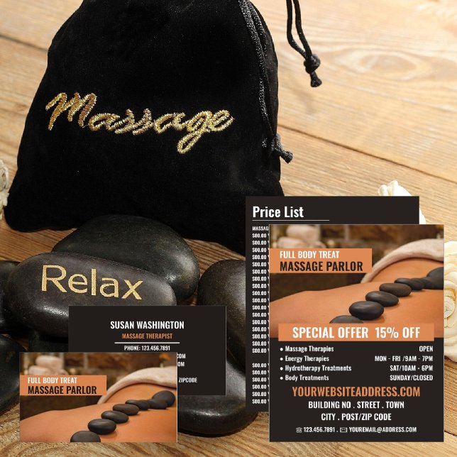 Hett Stone-massage, massageterapi Visitkort (Skapare uppladdad)