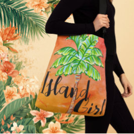 Hett Sunny Orange Tropical Handflatan Träd Island Axelväska