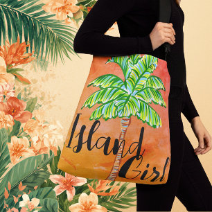 Hett Sunny Orange Tropical Handflatan Träd Island  Axelväska