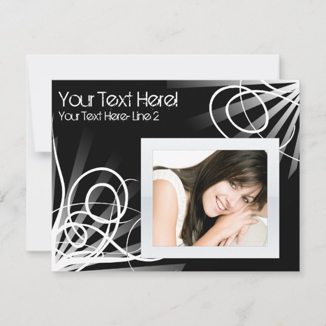 Hett Swirl Photo Party-inbjudan till svartvitt Inbjudningar (Framsida)