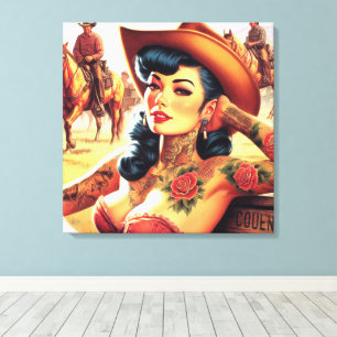 Hett Tattoo Cowgirl Canvastryck