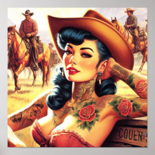 Hett Tattoo Cowgirl Poster