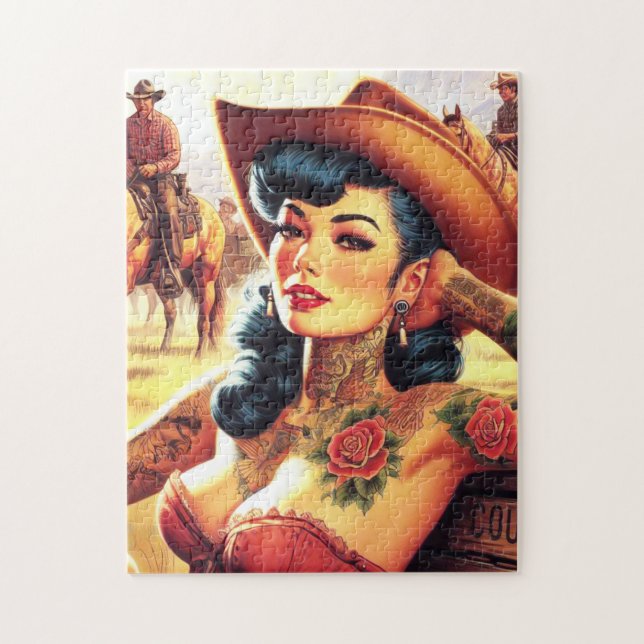 Hett Tattoo Cowgirl Pussel (Vertikal)