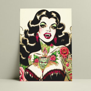 Hett Tattoo Vampampire Girl Vykort