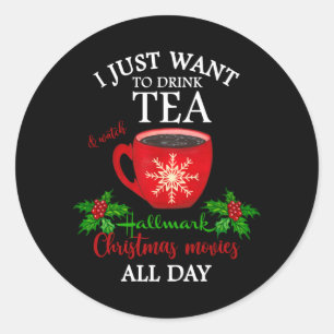 Hett Tea och julfilm Runt Klistermärke