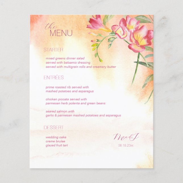 Hett Tropical Freesia Watercolor Menu (Framsida)