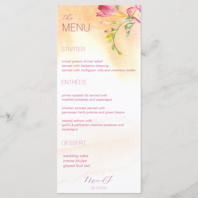 Hett Tropical Freesia Watercolor Menu Meny (Framsida)