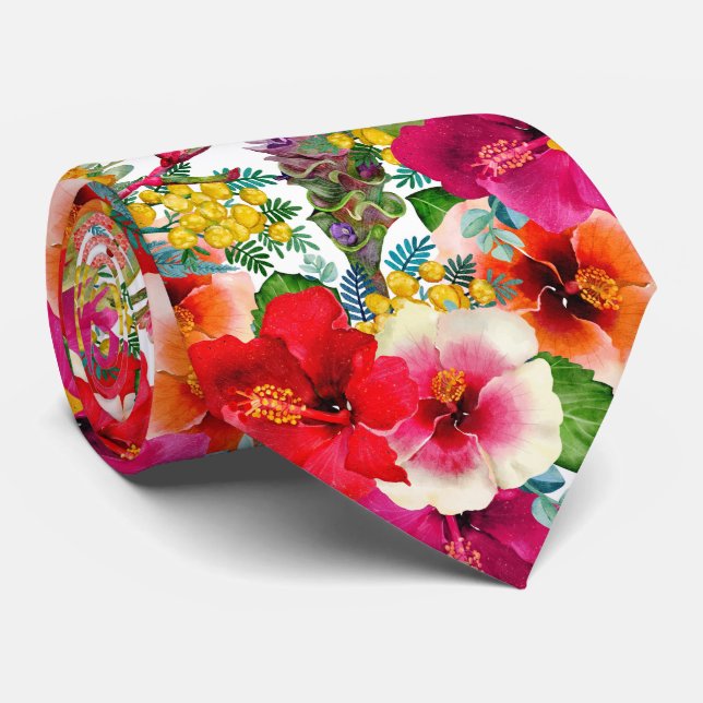 Hett Tropiska blommor Mönster Slips (Rullad)