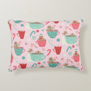 Hett Tub Gingertea Cute Rosa Hett Cocoa Mönster Prydnadskudde