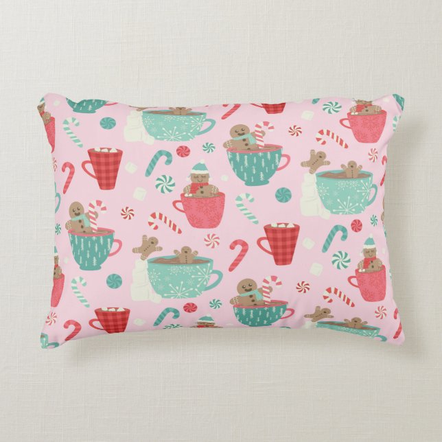 Hett Tub Gingertea Cute Rosa Hett Cocoa Mönster Prydnadskudde (Framsidan)