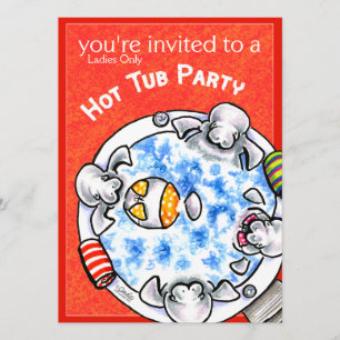 Hett Tub Party Funny Manatees Off Leash Art™ Red Inbjudningar