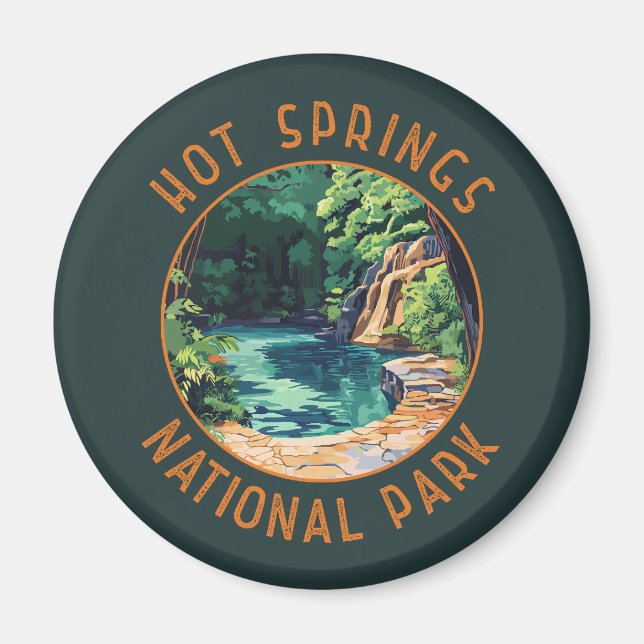 Hett Vår nationalparken Retro Distress Circle Magnet (Framsidan)