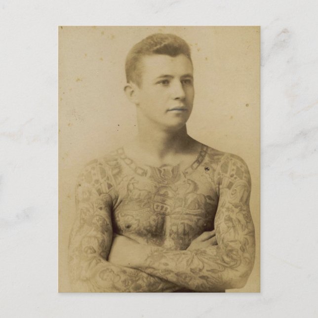 Hett Vintage Tattoo Man Vykort (Framsida)