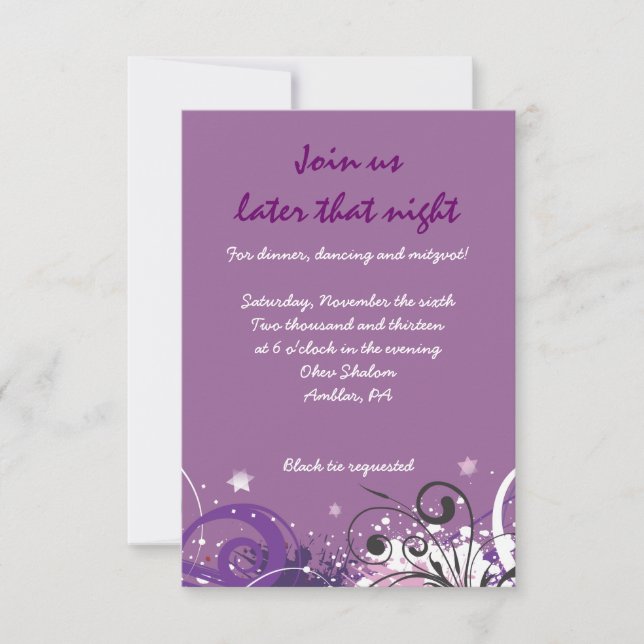 Hett Violet Swirls Stars Bat mitzvah Party-kort Inbjudningar (Framsida)