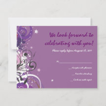 Hett Violet Swirls Stars Bat mitzvah svarskort