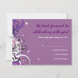 Hett Violet Swirls Stars Bat mitzvah svarskort OSA Kort