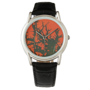 Hett, vulkan, lava, svart på röd hett armbandsur
