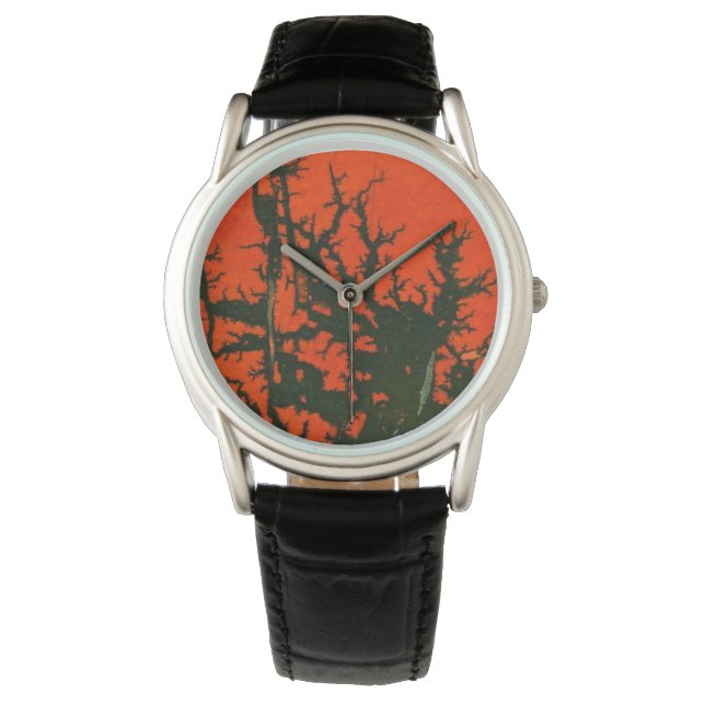 Hett, vulkan, lava, svart på röd hett armbandsur (Framsida)