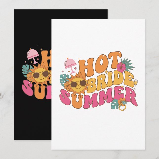 Hetta Brud Sommar Retro Tropisk Möhippa Inbjudningar (Fram/baksida)