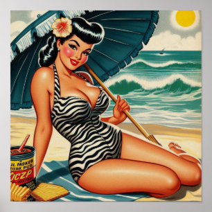 Hettema sommarstrand pinup poster