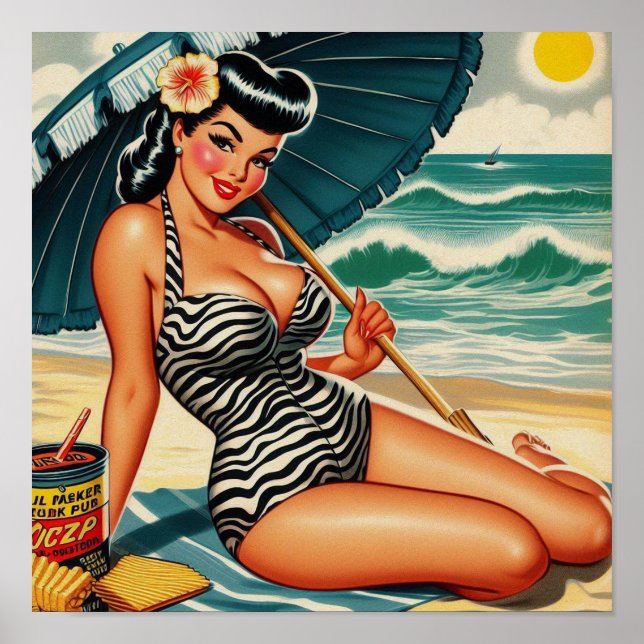 Hettema sommarstrand pinup poster (Framsidan)