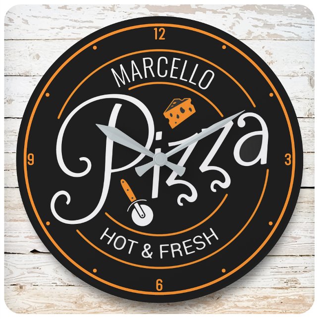 Hetten Anpassat namn Färsk italiensk Pizza Pizzeri Rund Klocka (Skapare uppladdad)