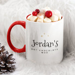 Hetten Chocolate Mugg (anpassad, moderat)<br><div class="desc">Söt Modern,  anpassad Hett för namnskript Chocolate Mugg med magiska guld-stjärnor för söt och risillustration på baksidan.</div>