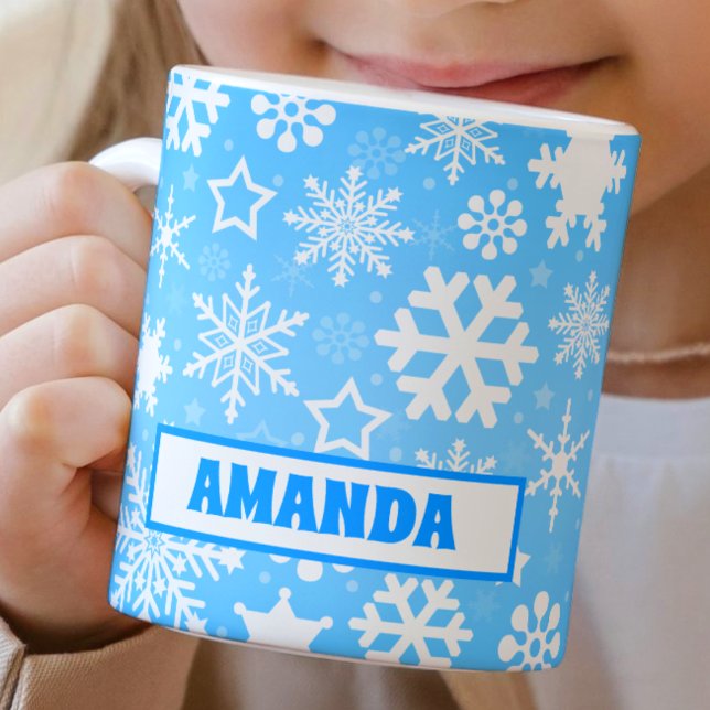 Hetten Chocolate Mugg, blå Snöflingor-juljubilar Kaffemugg (Skapare uppladdad)