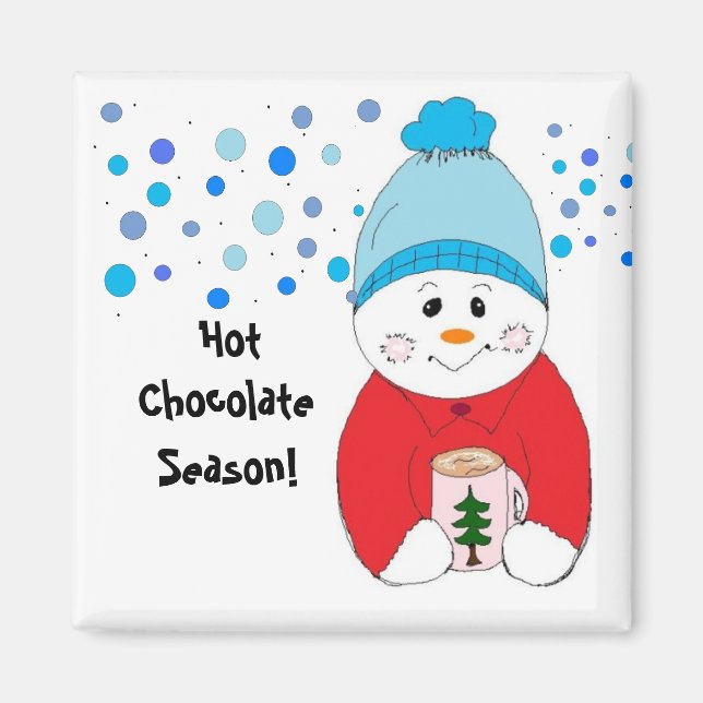 Hetten snögubbe Sipping Chocolate Magnet (Framsidan)