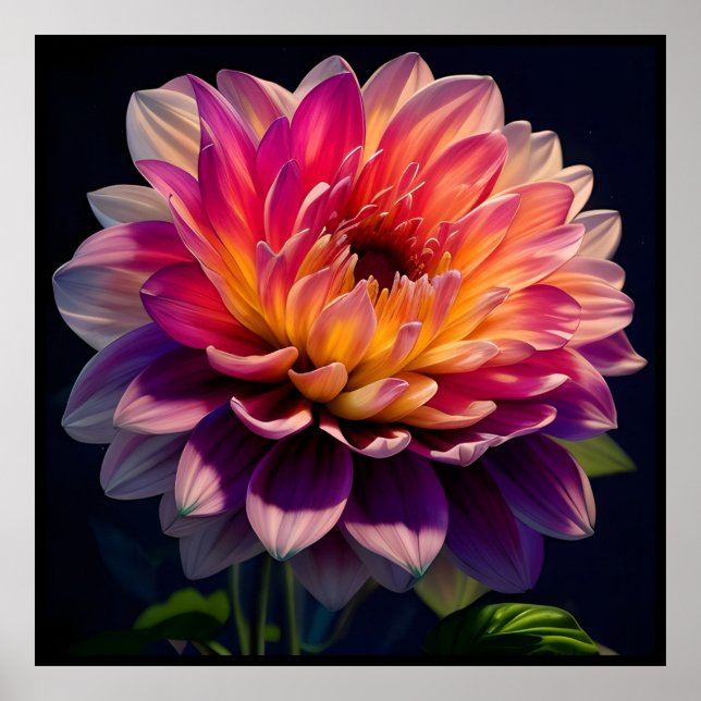 Hettens Orange och Rosa Dahlia Flower Poster (Framsidan)