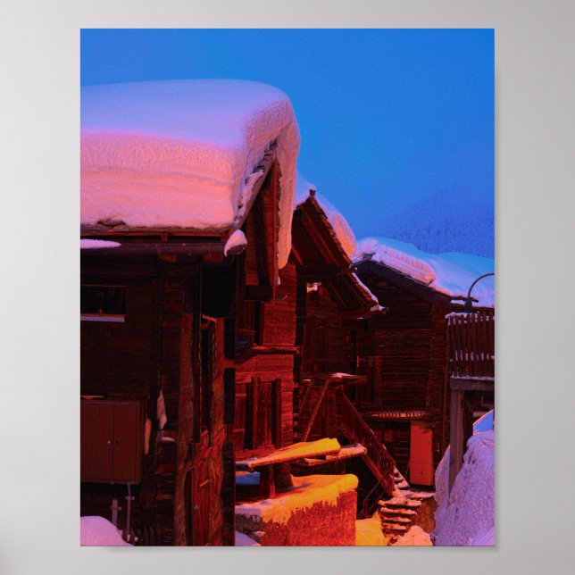 Heuschober in alt-Zermatt bei Abenddämmerung Poster (Framsidan)