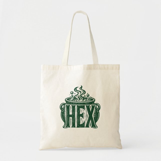 Hex Cauldron Halloween Linocut-design Tygkasse (Framsidan)