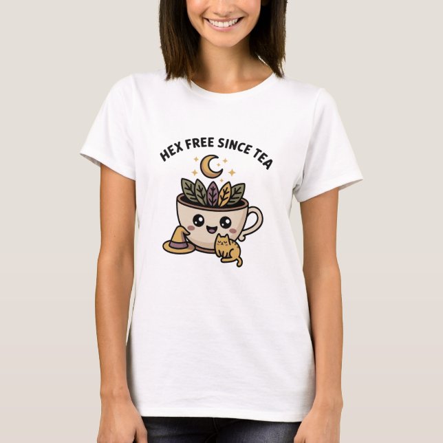 Hex Free Mysigt Witch Herbal Tea med katt T Shirt (Framsida)