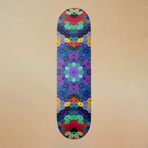 Hex Mandala Blå Gul Röd och Grön Mini Skateboard Bräda 18,5 Cm