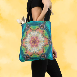 Hex Mandala Blue Grönt och Rosa Tygkasse