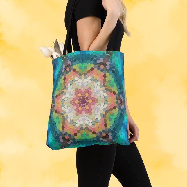 Hex Mandala Blue Grönt och Rosa Tygkasse (Skapare uppladdad)