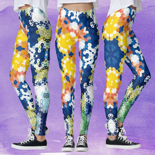 Hex Mandala Blue Gult Orange och Grönt Leggings