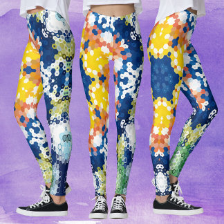 Hex Mandala Blue Gult Orange och Grönt Leggings