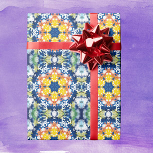 Hex Mandala Blue Gult Orange och Grönt Presentpapper