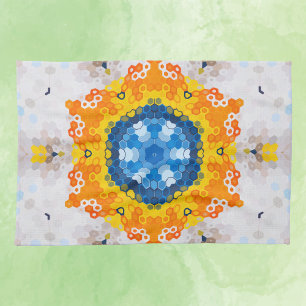 Hex Mandala Blue Gult Orange och White Kökshandduk