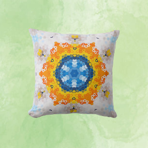 Hex Mandala Blue Gult Orange och White Kudde