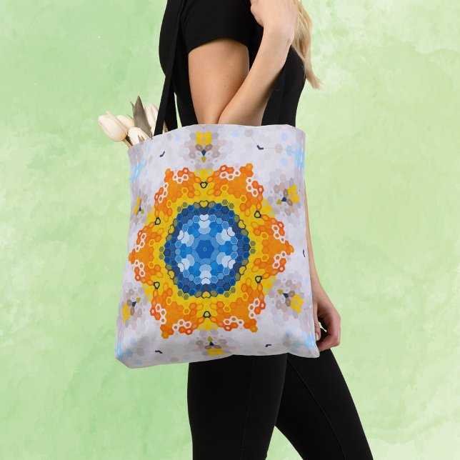 Hex Mandala Blue Gult Orange och White Tygkasse (Skapare uppladdad)