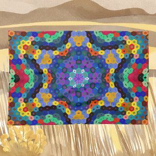 Hex Mandala Blue Gult Red och Grönt Kökshandduk